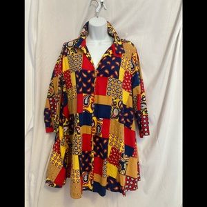 VTG pool cover-up 1970’s 3.5” collar 20”chest/31.5 Length/19”sleeve